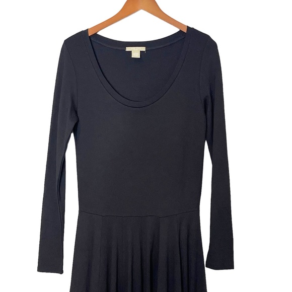 Joan Vass Stretch Jersey Knit Long Sleeve Fit & Flare Midi Dress Size L Black - Picture 3 of 6